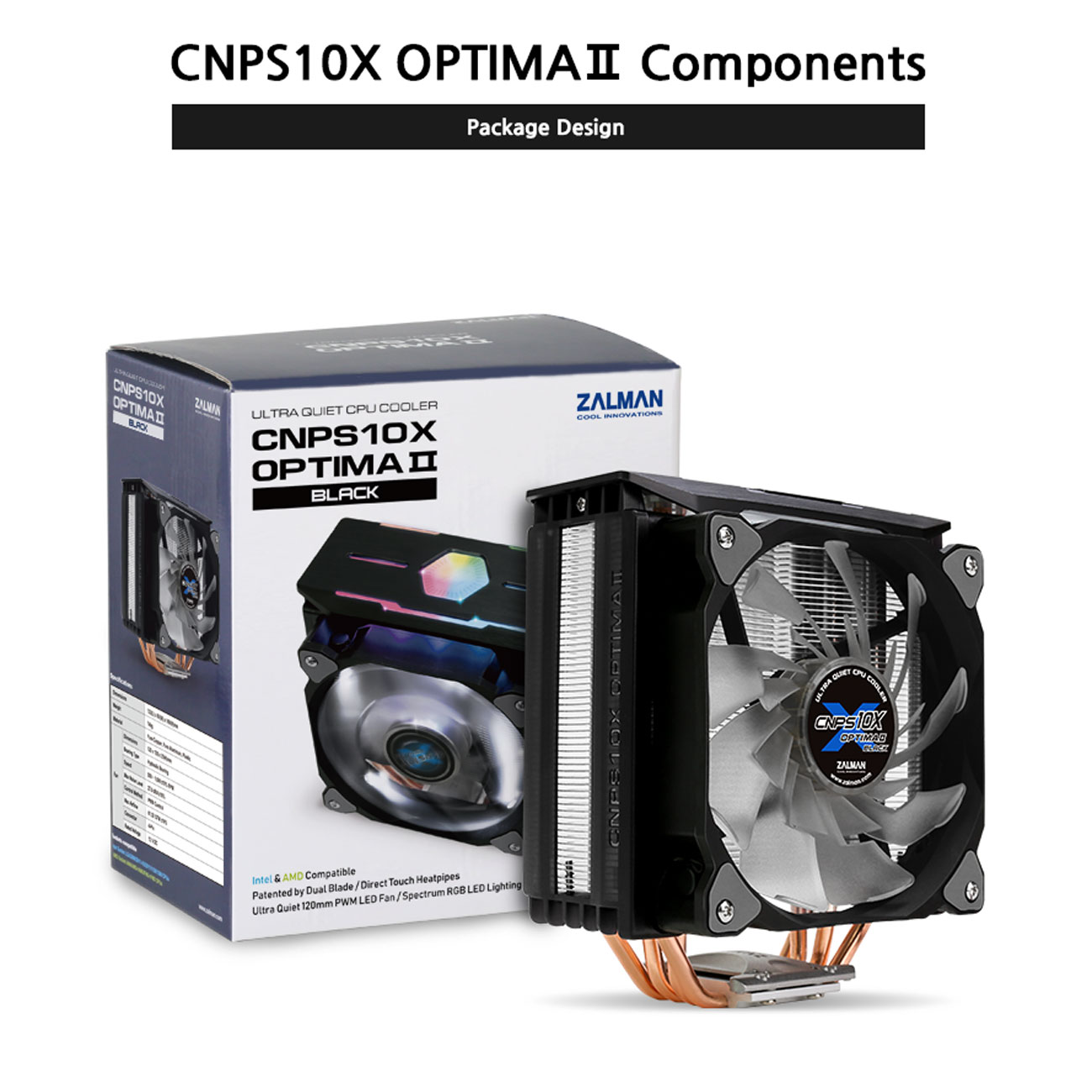 ZALMAN CNPS10X Optima II Ultra Quiet CPU Cooler, 120mm PWM RGB LED Dual ...